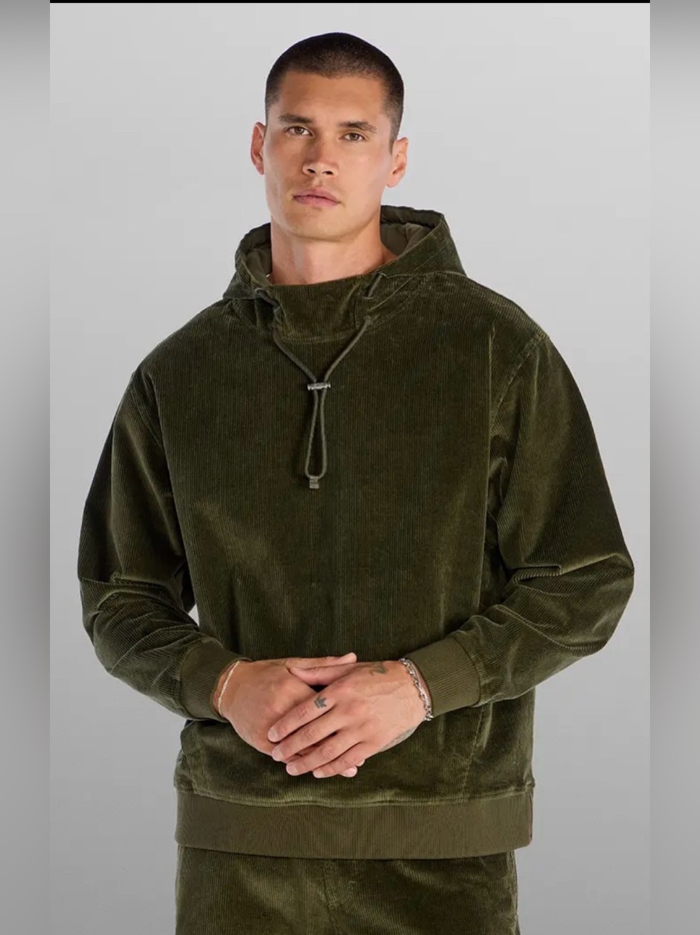 BYLT men’s corduroy relaxed mock neck hoodie
